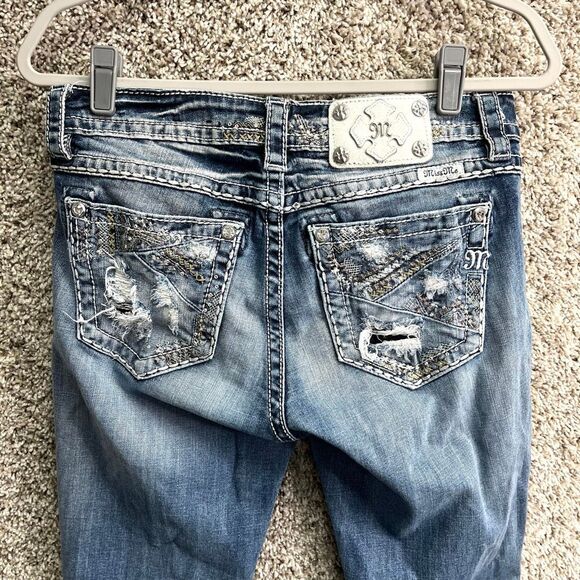 Miss Me Denim - Miss Me Jeans Women’s 29 Thick Heavy Stitch Distressed Denim Blue Standard Boot